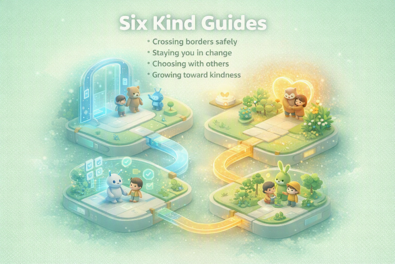Six kind guides: crossing borders safely, staying you in change, choosing with others, growing toward kindness